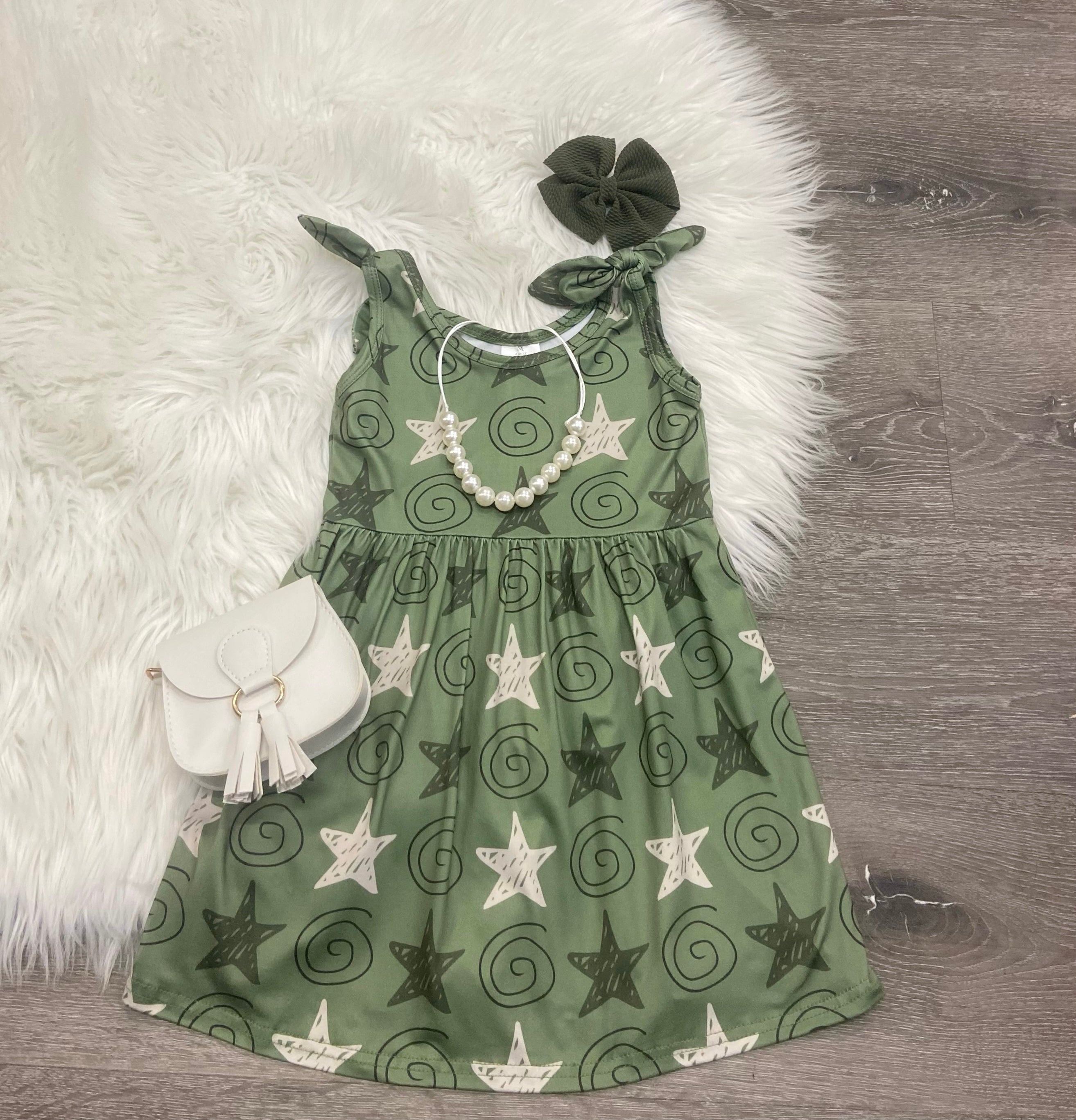 green emerald velvet dress Army Green Stars Dress