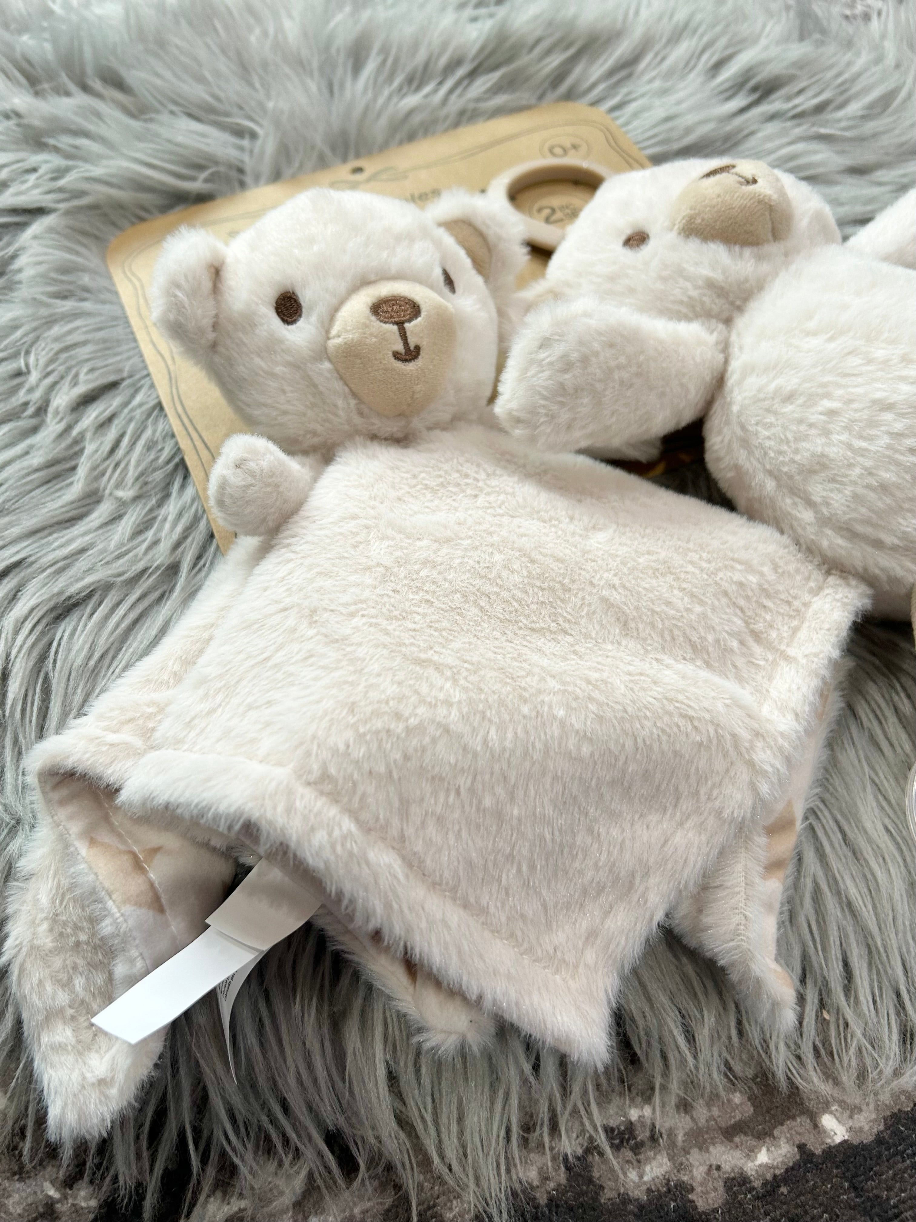 Dream Gro Giftables Teddy Bear Plush On-The-Go Activity Stroller Toy and Blankie Buddy 2pc Set