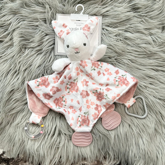 Modern Baby Pink Floral Bunny Activity Lovie Blankie