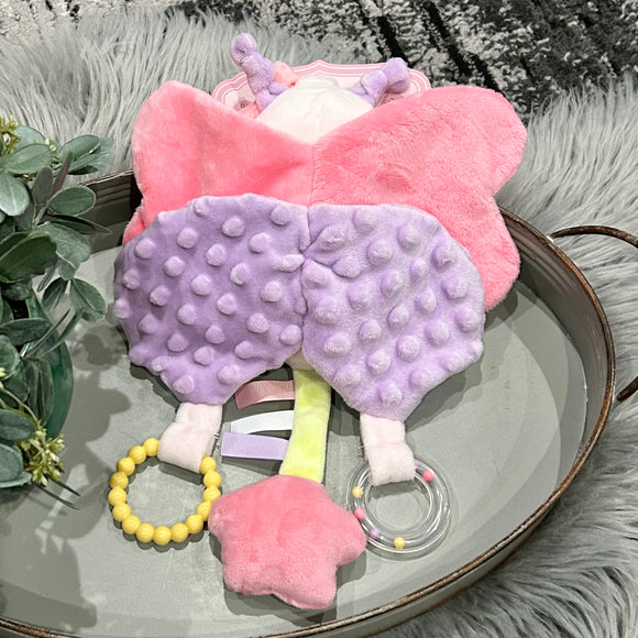 Dreamgro Pink Purple Butterfly Activity Stroller Toy Lovey Plush Rattle Crinkle