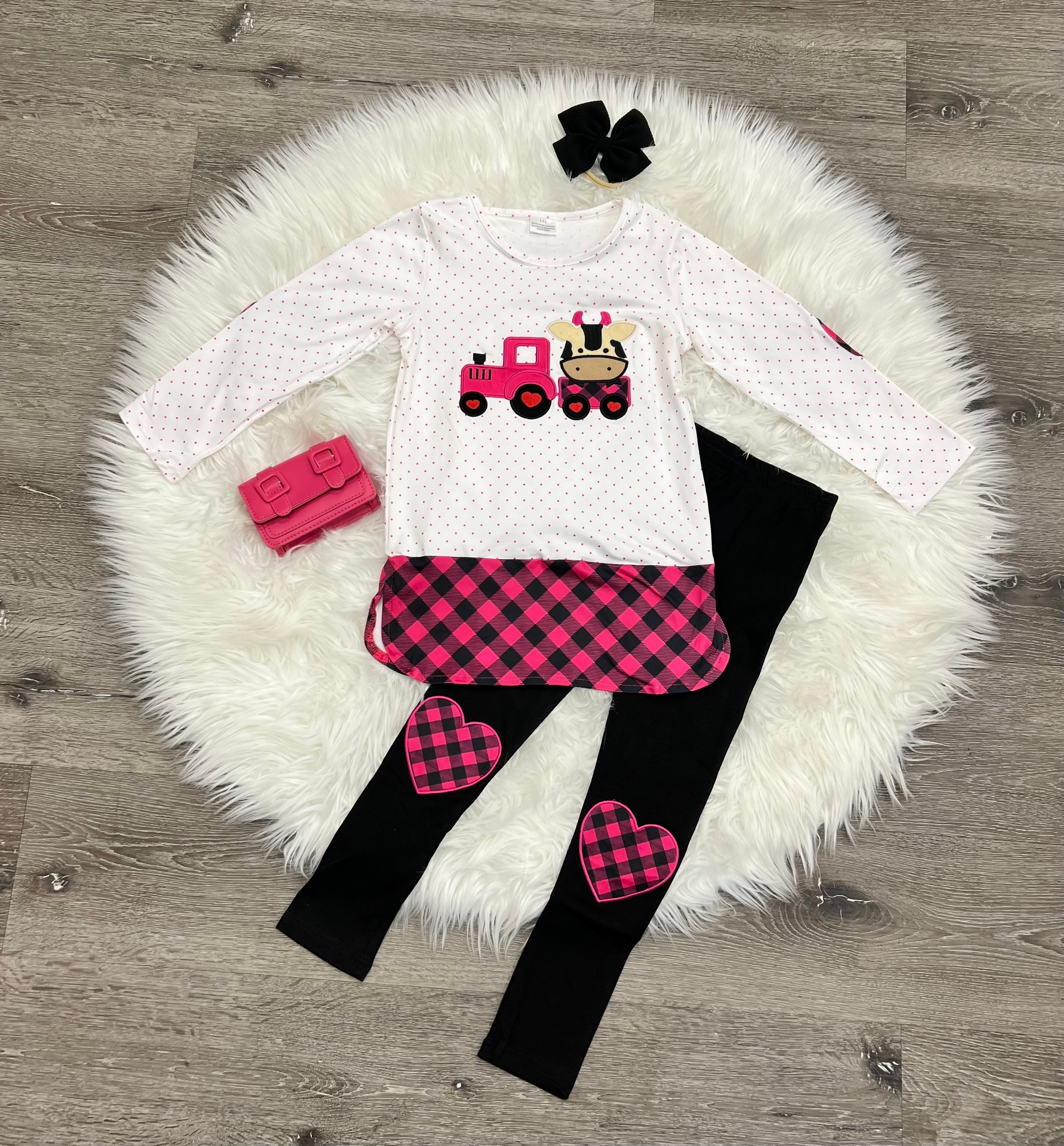 Delilica Pink Plaid Cow Set