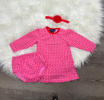 Toobydoo Pink & Red Dress And Bloomer Set 102033-01