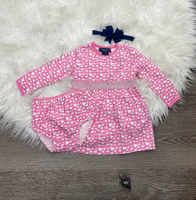 Toobydoo Pink With White Hearts Dress And Bloomer Set