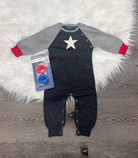 Toobydoo Grey Star Cotton Cashmere Sweater Jumpsuit