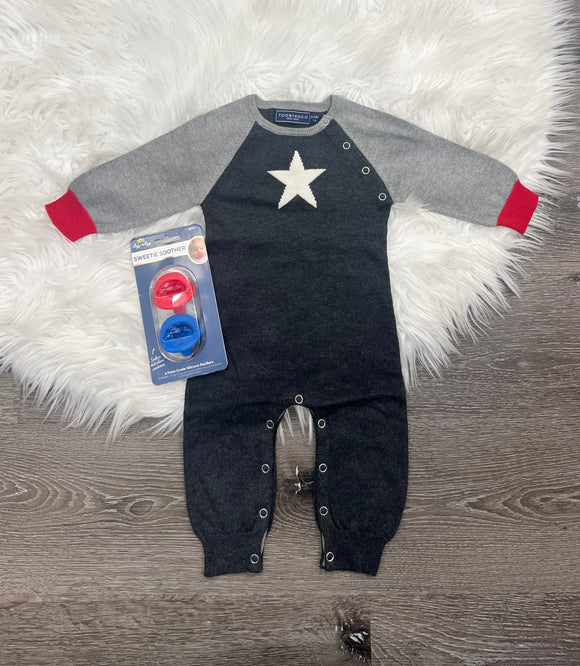 Toobydoo Grey Star Cotton Cashmere Sweater Jumpsuit