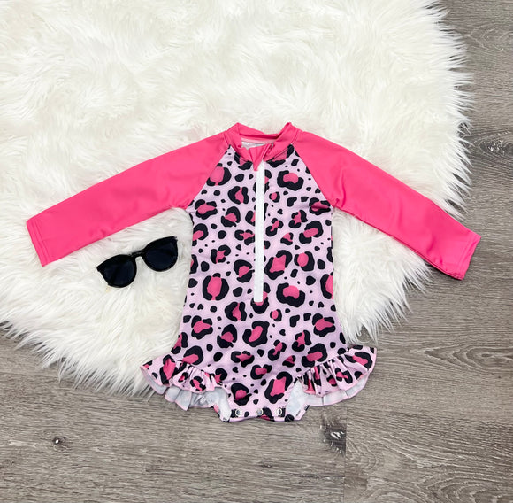 Leopard Love Long Sleeve Swim Suit