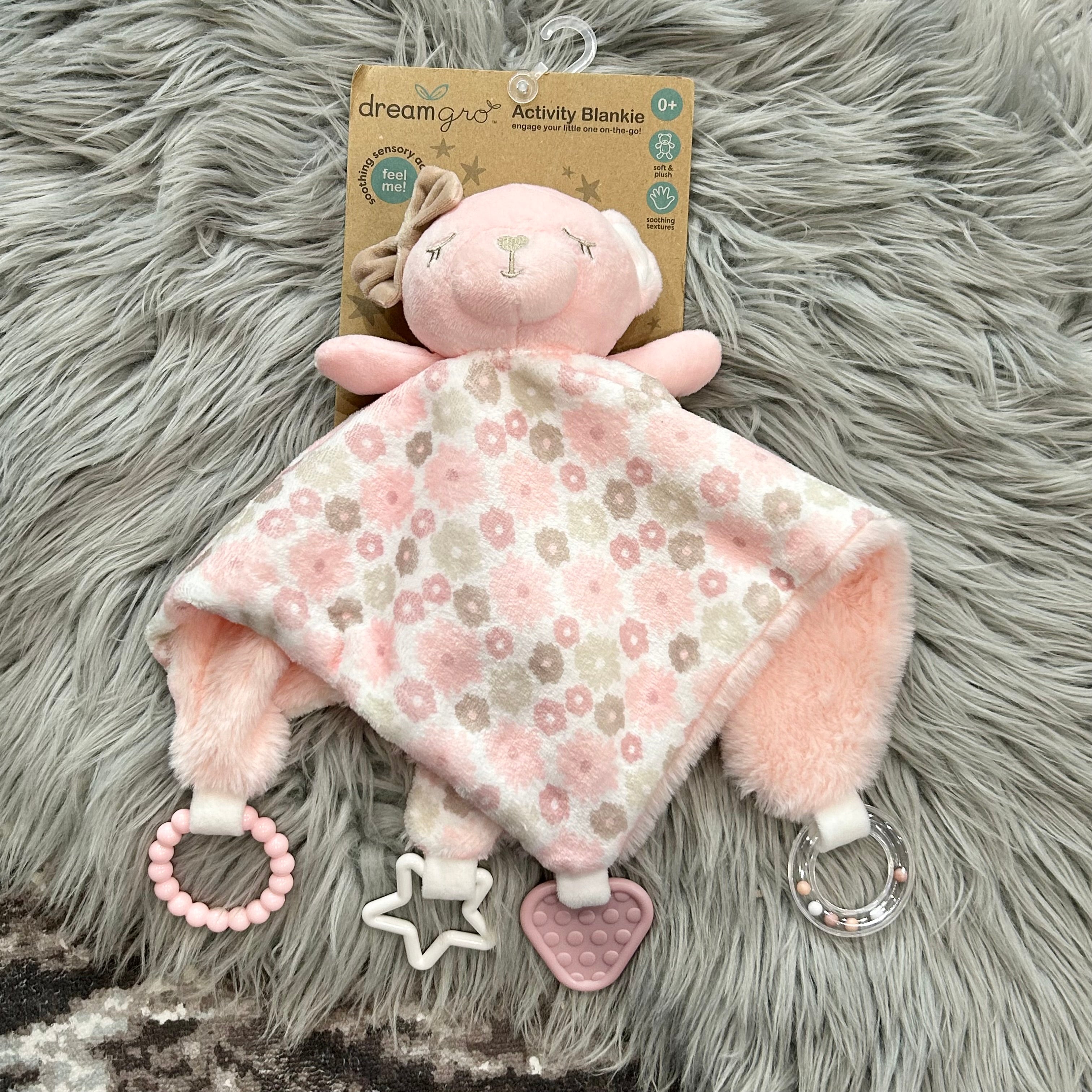Dream Gro Pink Teddy Bear Activity Blankie