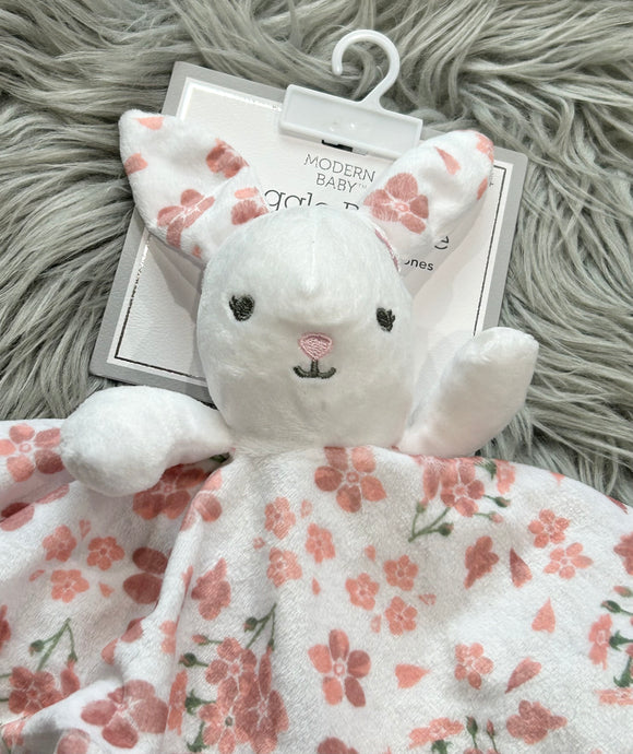 Modern Baby Pink Floral Bunny Activity Lovie Blankie