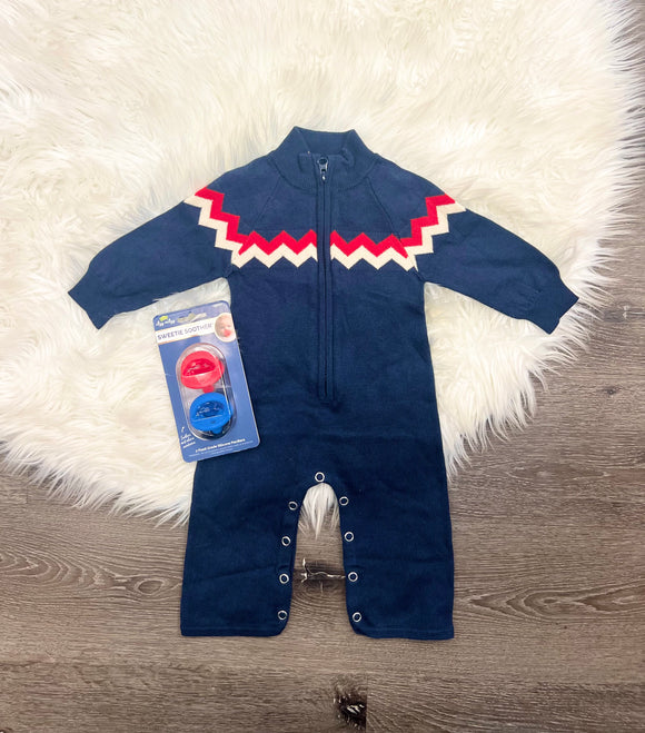 Toobydoo Navy Front Zip Cotton Cashmere Sweater Jumpsuit