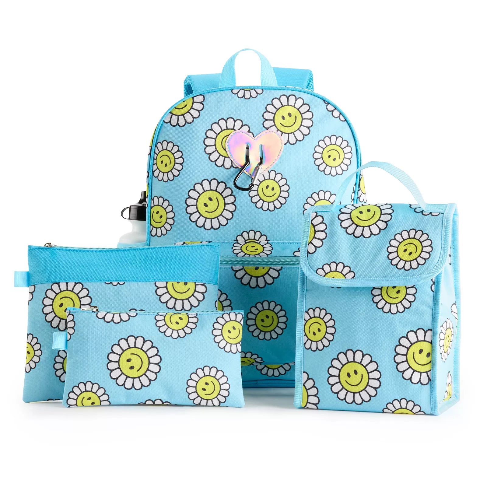 Smiley Sunflower Print Backpack 6-Piece Set
