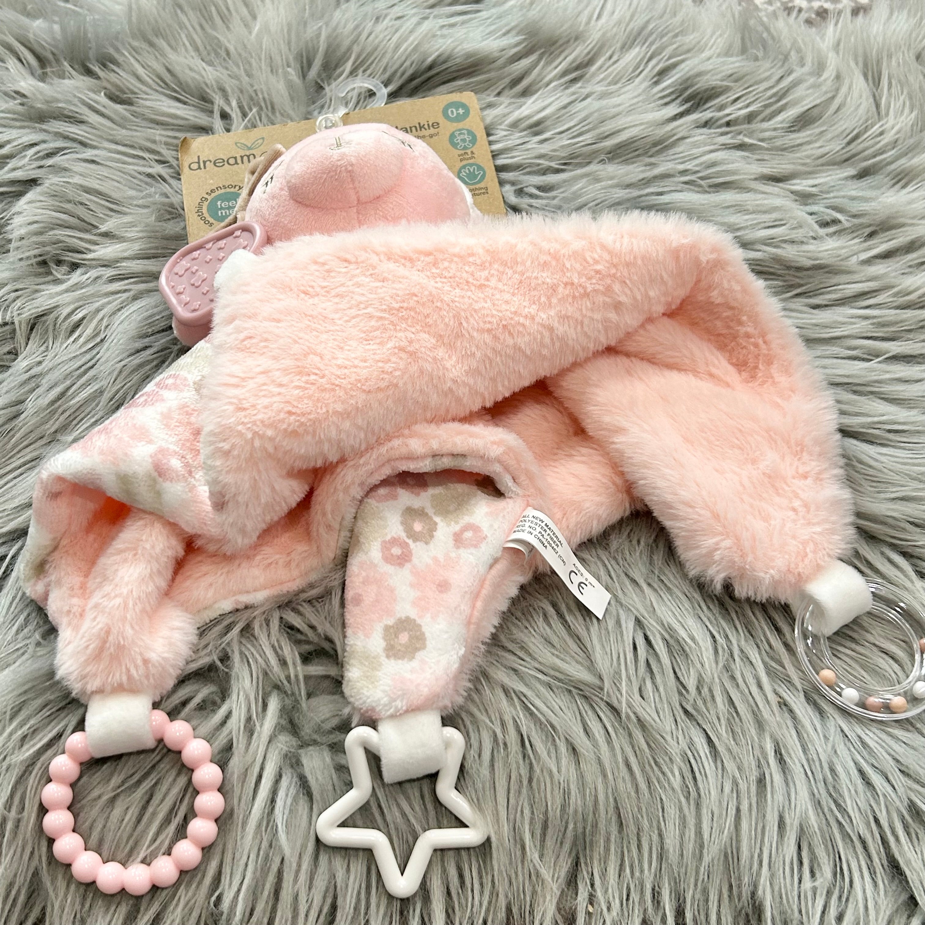 Dream Gro Pink Teddy Bear Activity Blankie
