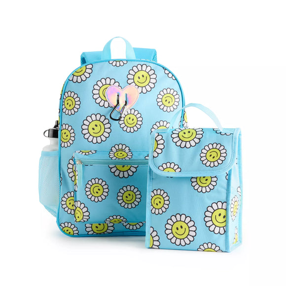 Smiley Sunflower Print Backpack 6-Piece Set