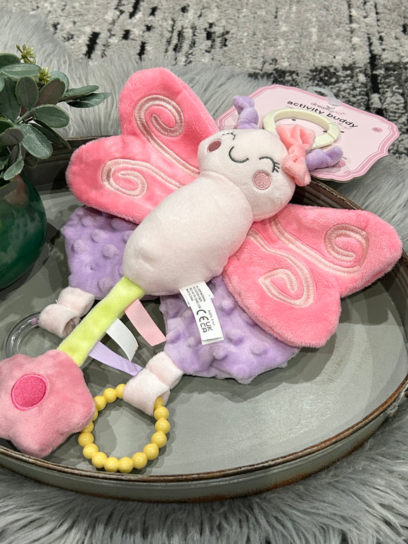 Dreamgro Pink Purple Butterfly Activity Stroller Toy Lovey Plush Rattle Crinkle