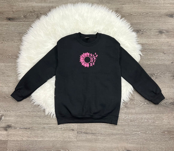 Embroidered Pink Ribbon Crewneck