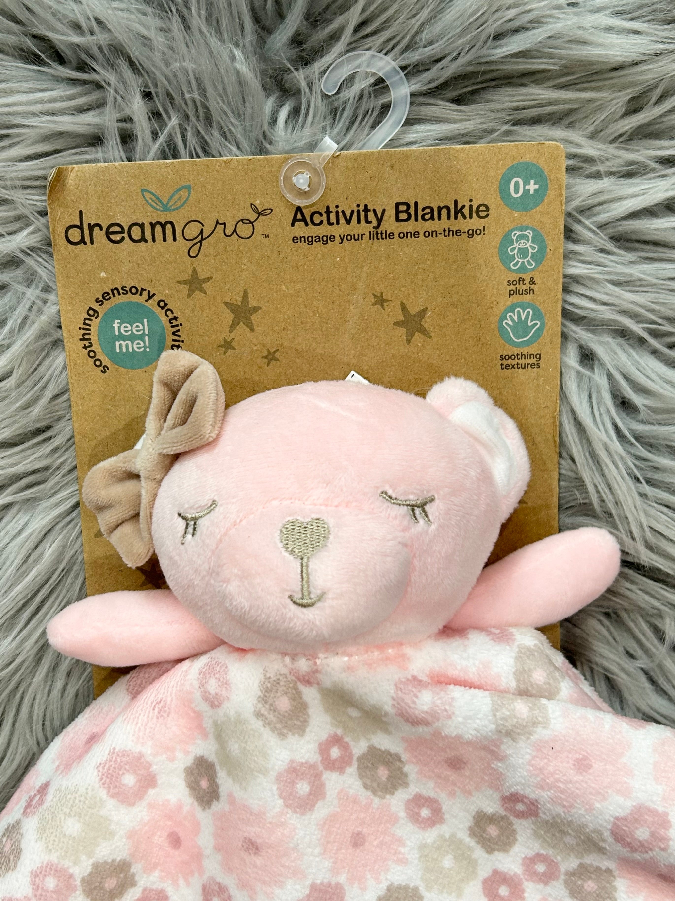 Dream Gro Pink Teddy Bear Activity Blankie