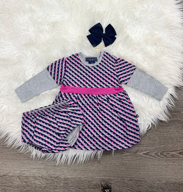 Toobydoo Grey, Purple And Blue Dress And Bloomer B20021