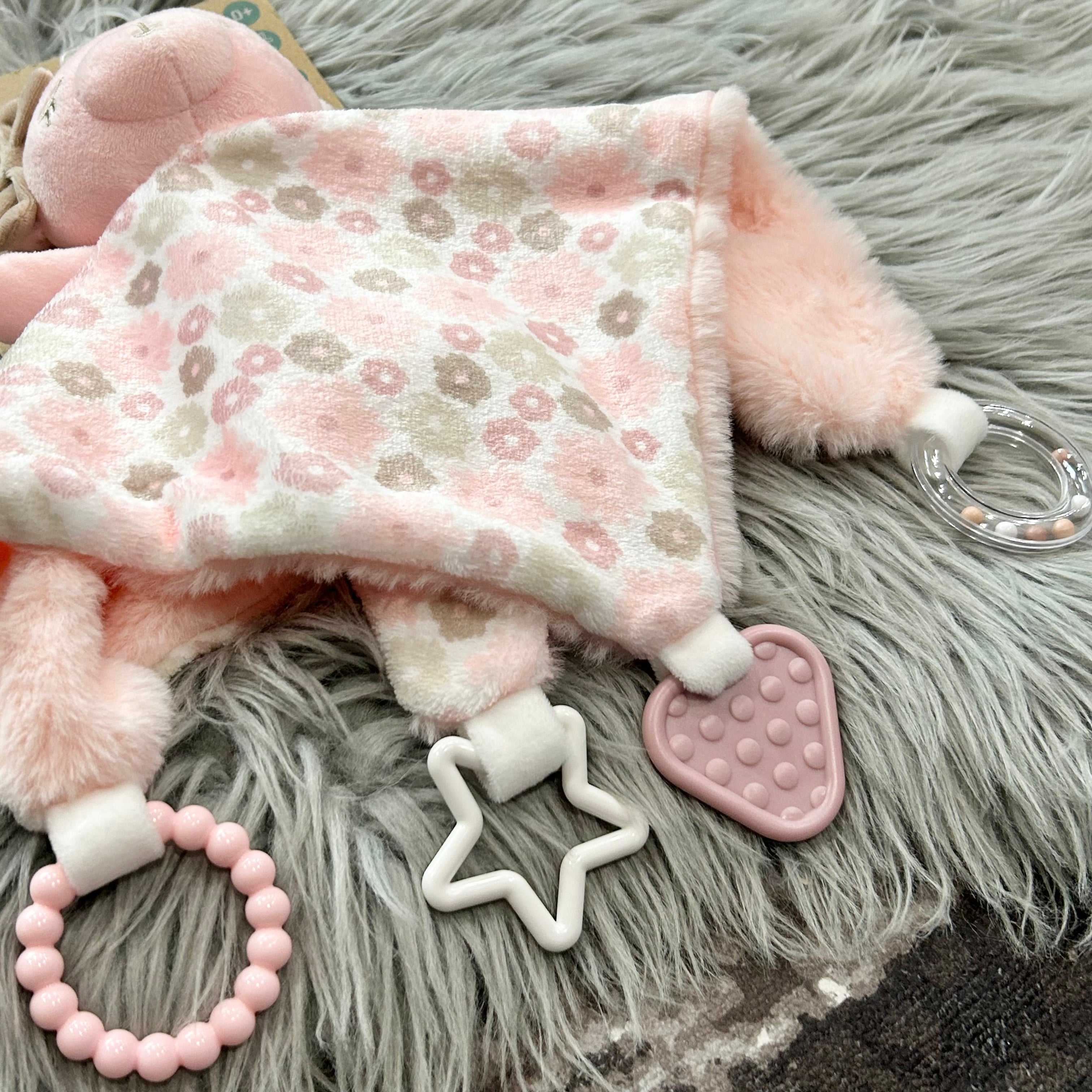 Dream Gro Pink Teddy Bear Activity Blankie