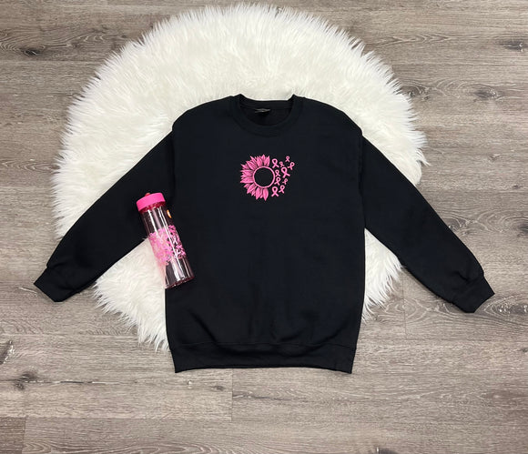 Embroidered Pink Ribbon Crewneck