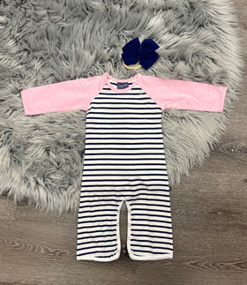 Toobydoo Striped Bootcut Jumpsuit With Pink Sleeves B10276