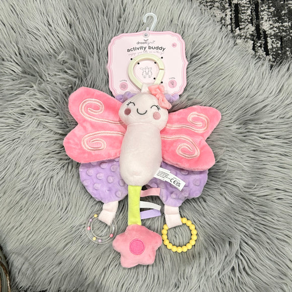 Dreamgro Pink Purple Butterfly Activity Stroller Toy Lovey Plush Rattle Crinkle