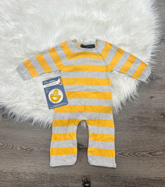 Toobydoo Yellow & Grey Striped Cotton Cashmere Jumpsuit B10615