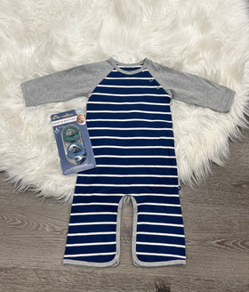 Toobydoo Navy Striped Jumpsuit With Grey Sleeves
