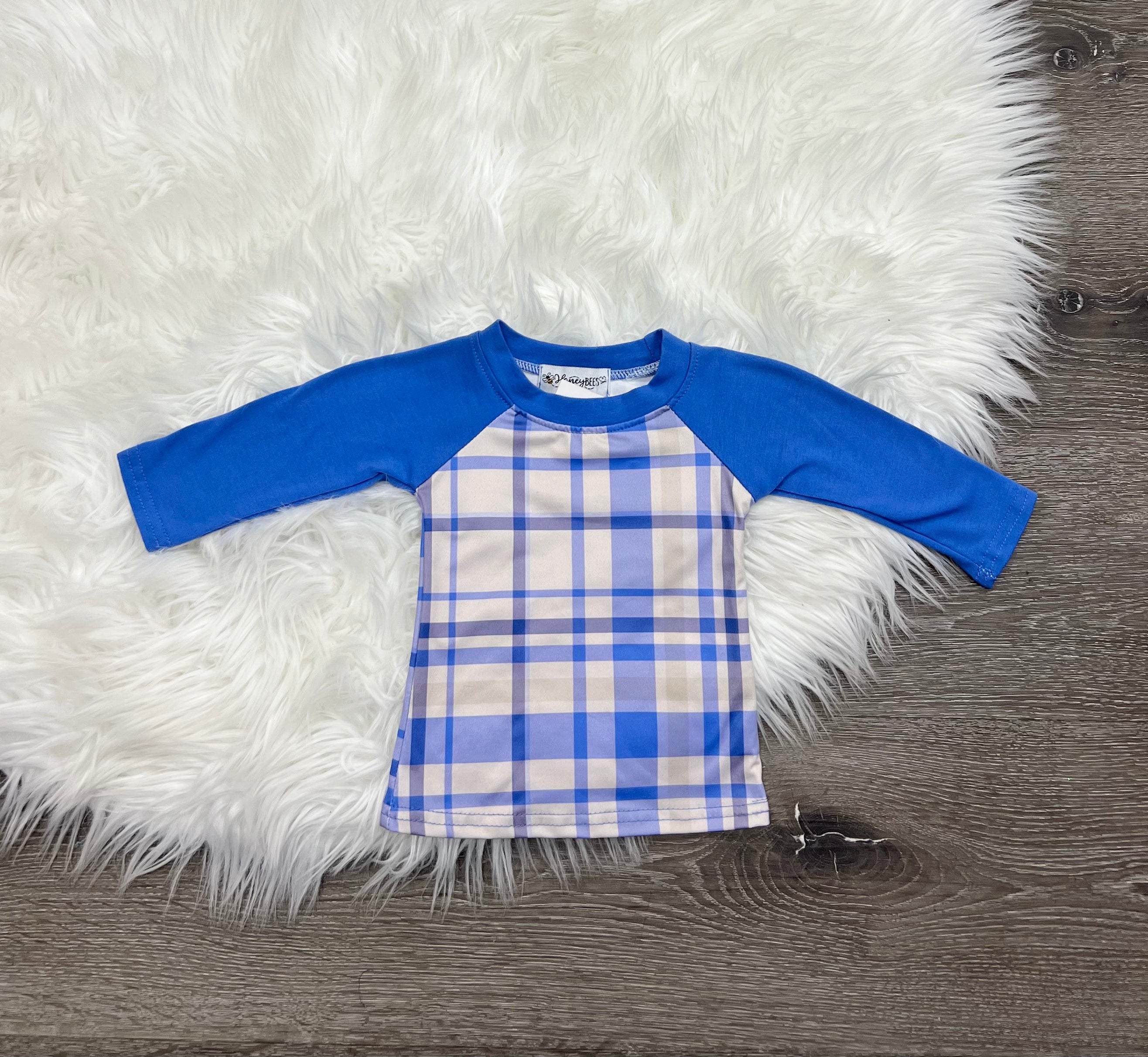 Blue Plaid Jersey Top