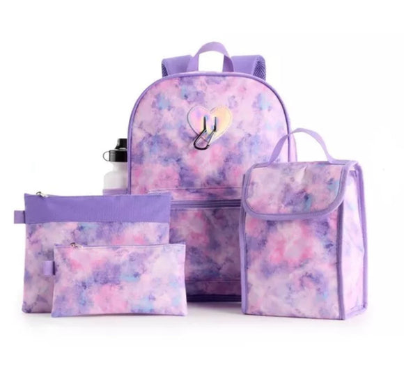 Purple Tie Dye Print Backpack 6-Piece Set