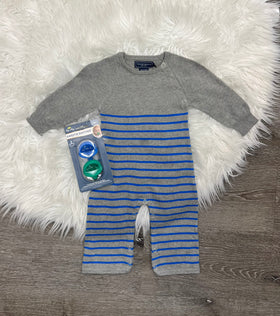 Toobydoo Grey And Blue Cotton Cashmere Sweater Jumpsuit B10301
