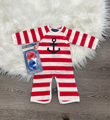 Toobydoo Red & White Striped Anchor Jumpsuit B10079