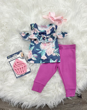 Cold Shoulder Pink Floral Set