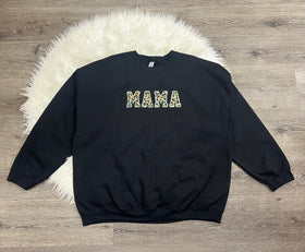 Embroidered Teal Stitched Leopard MAMA Crewneck