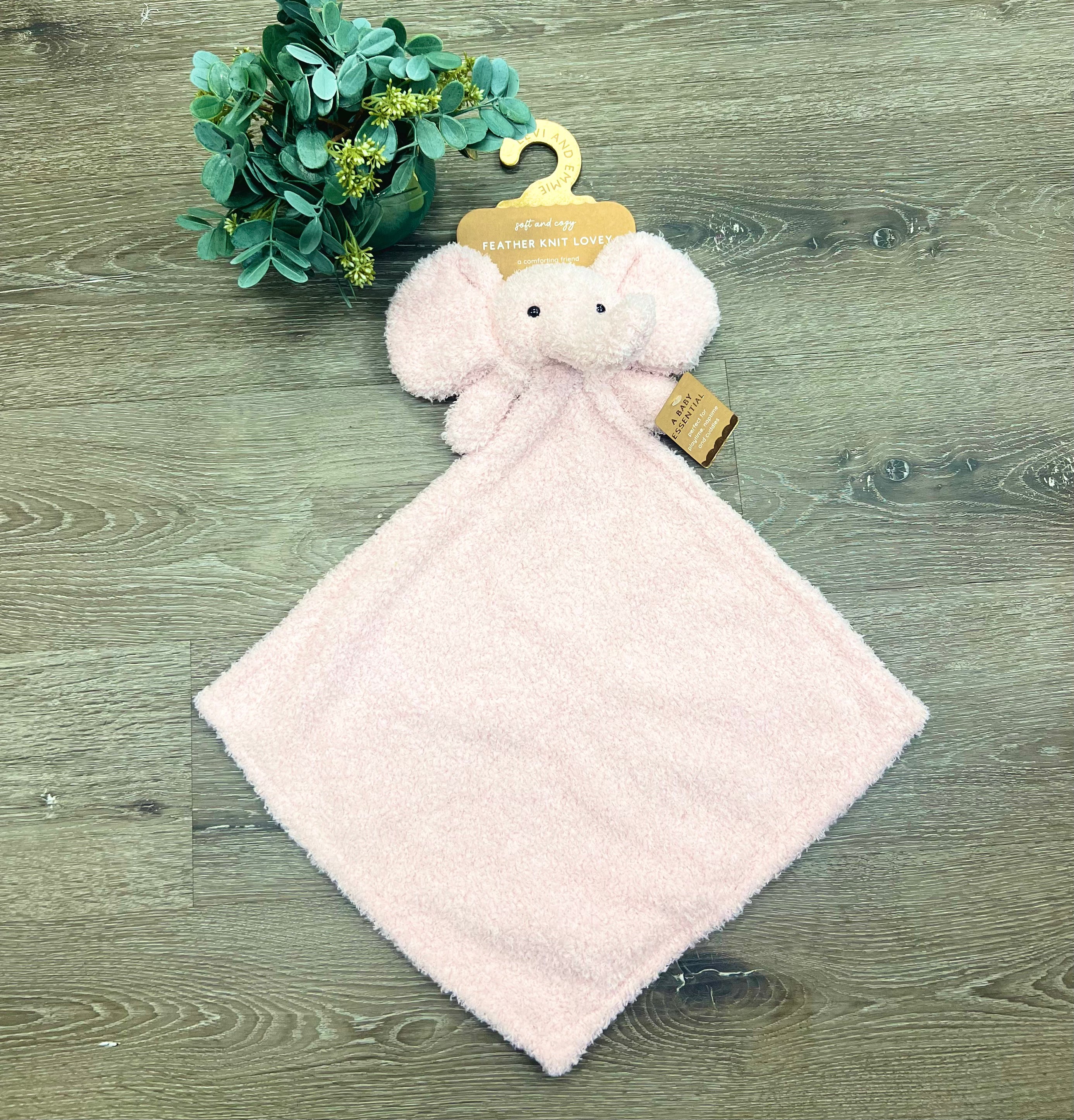 Levi And Emmie Feather Knit Pink Elephant Lovey