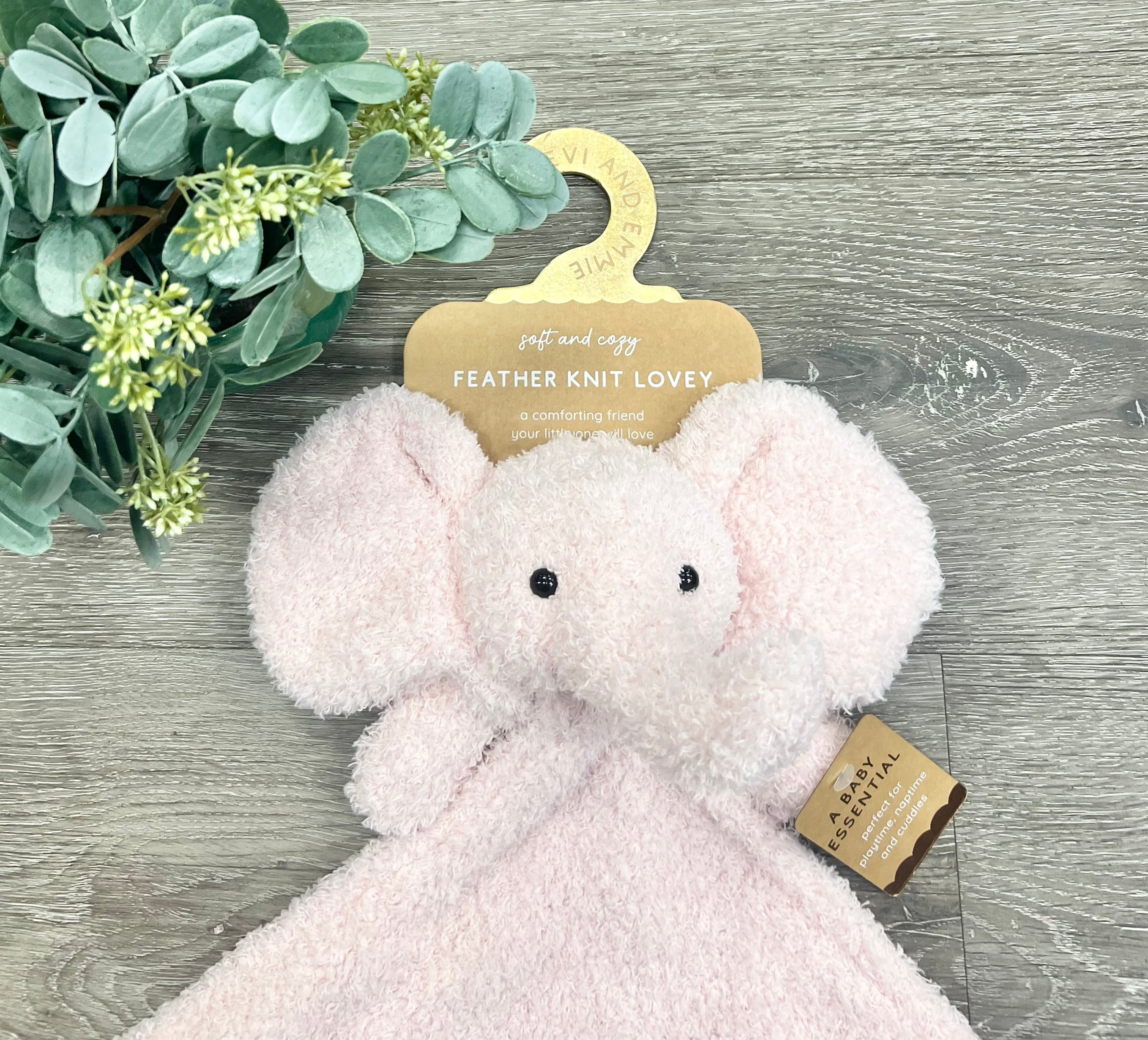 Levi And Emmie Feather Knit Pink Elephant Lovey