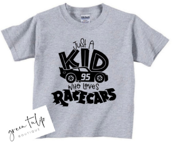 K0227 Just A Kid Who Loves Racecars