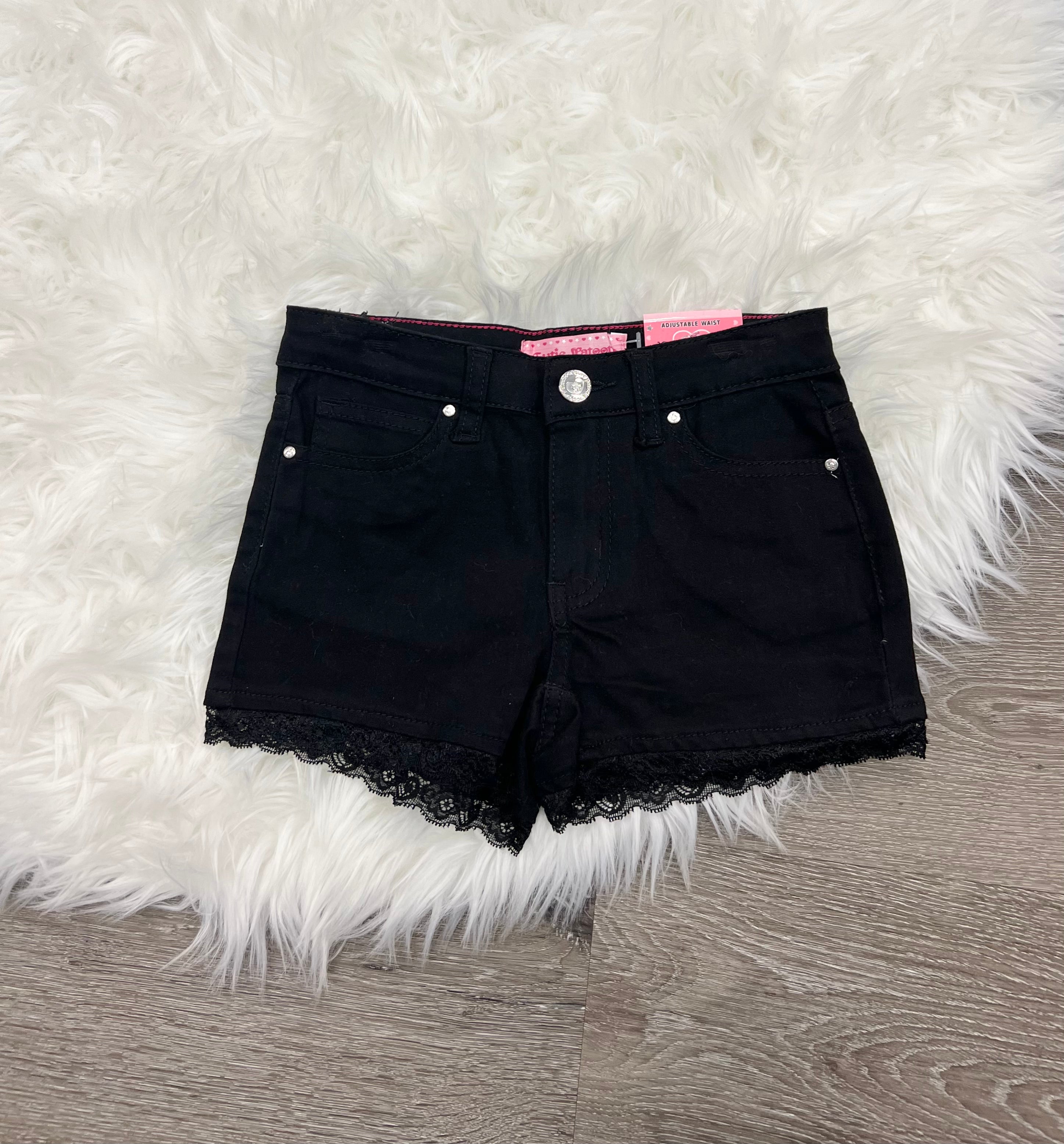Cutie Patootie Black Lace Hem Shorts