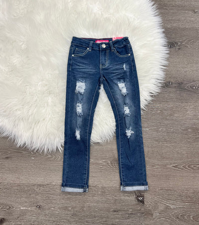 Buy medium-denim Pink Latte Distressed Stretch Jeans