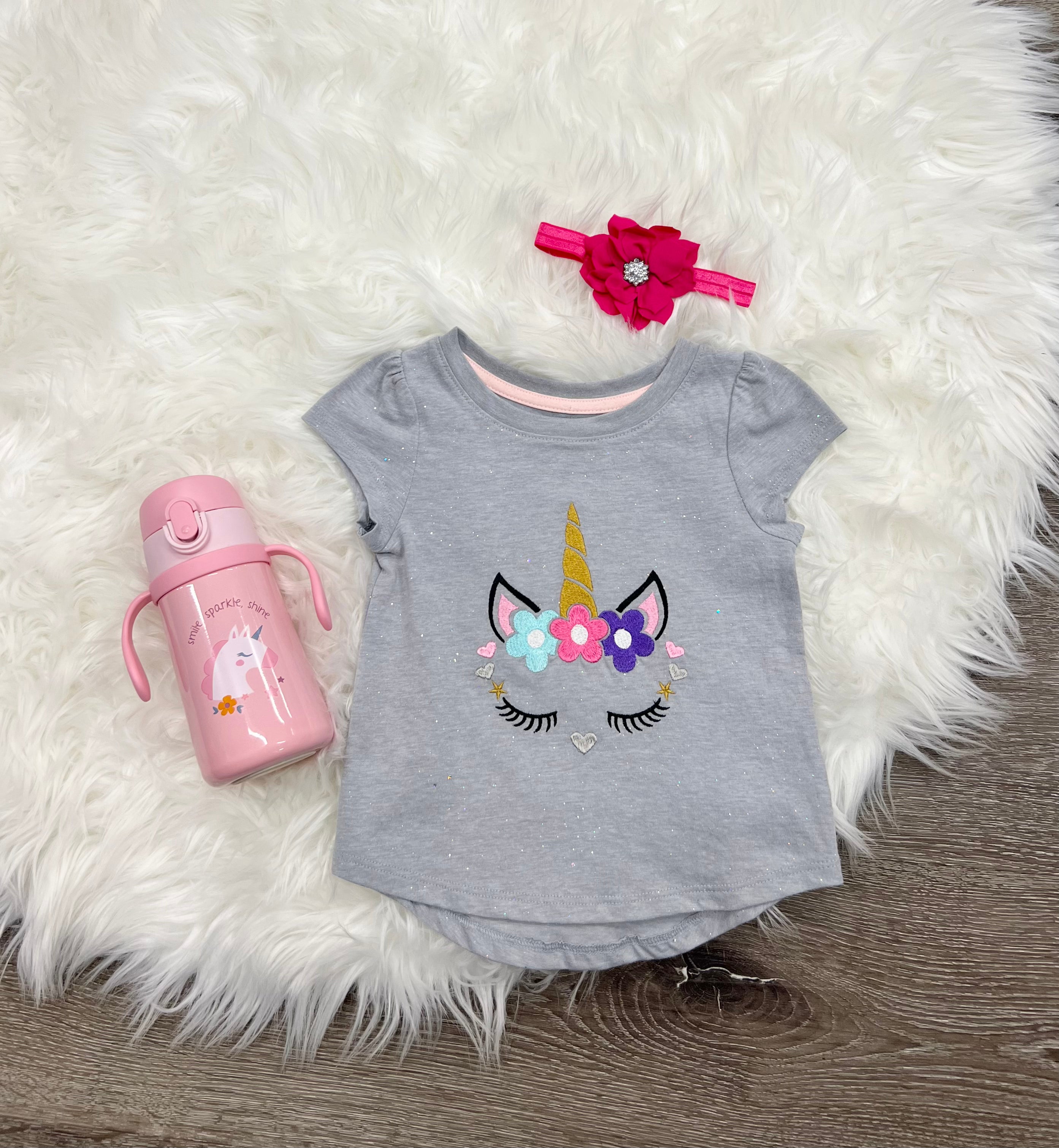 Buy grey-sparkle Embroidered Unicorn T