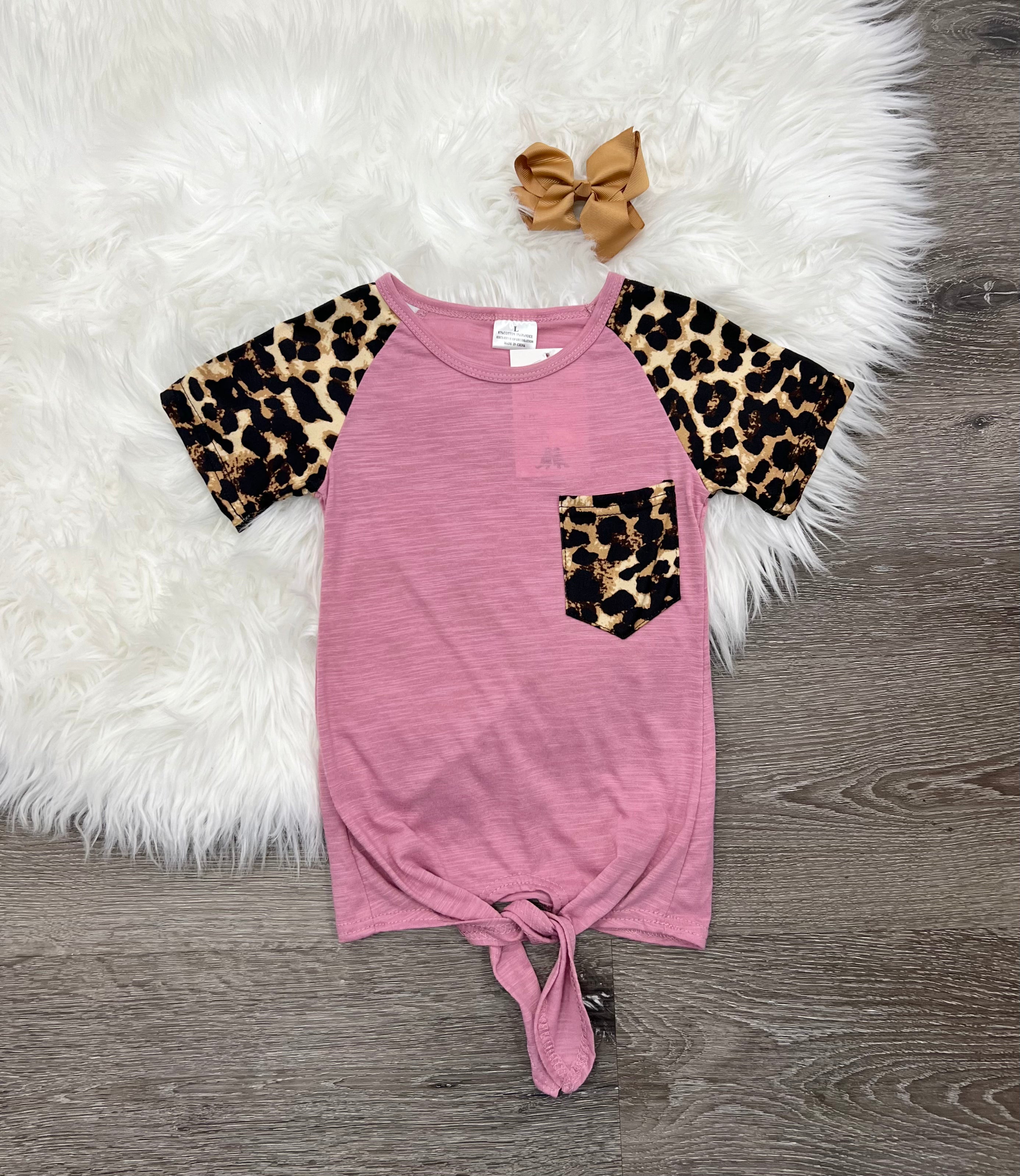 Pink Leopard Tie Top