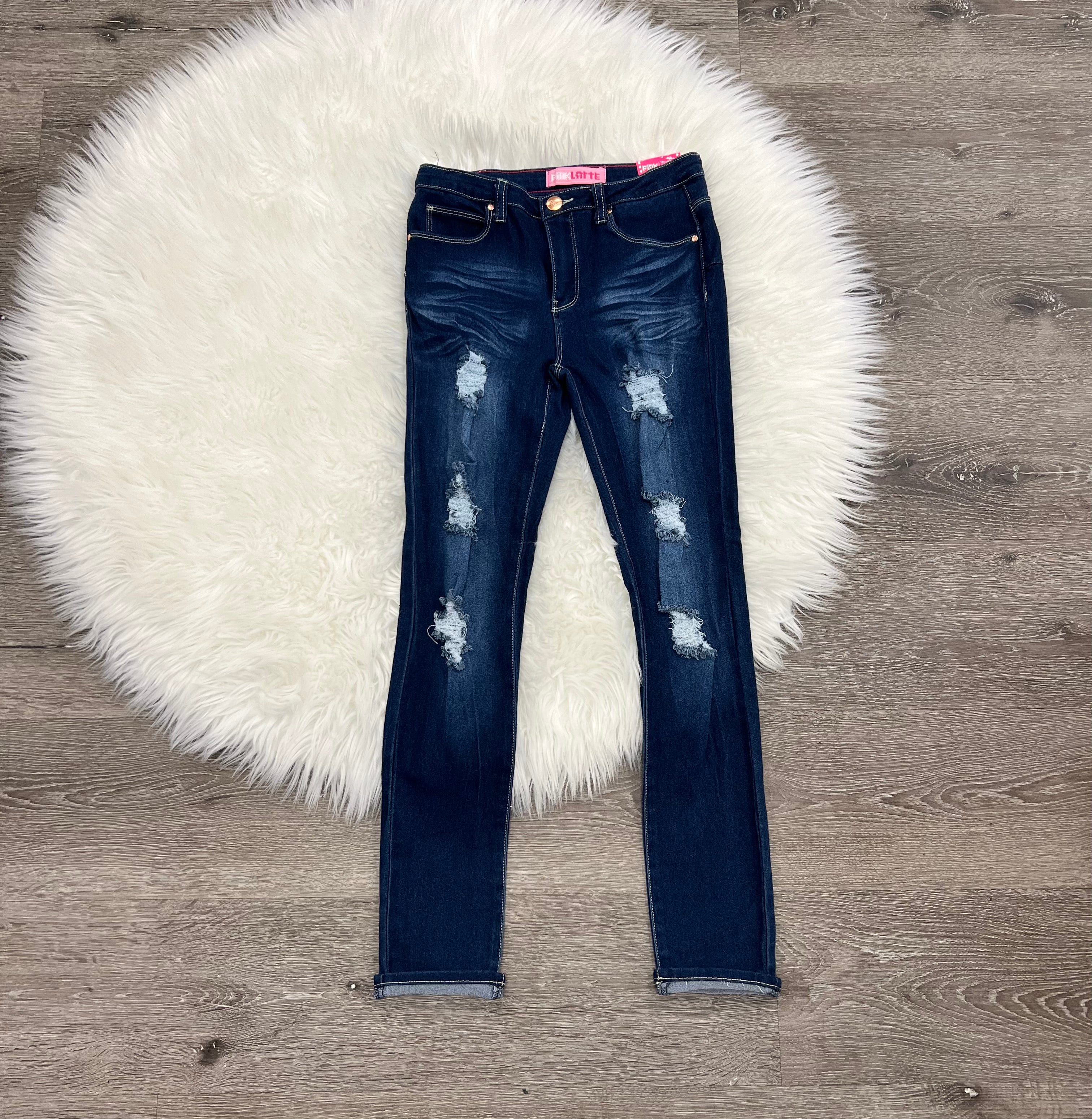 Pink Latte Distressed Stretch Jeans (Tween)