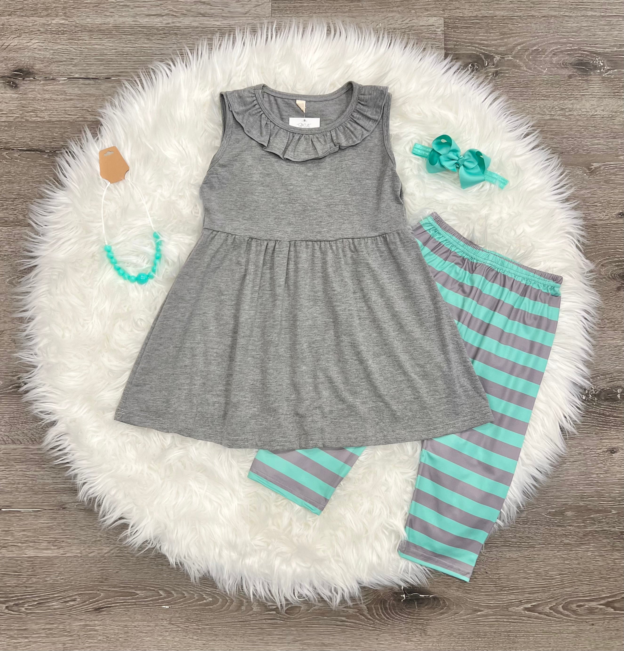 Mint Stripe Capri Set