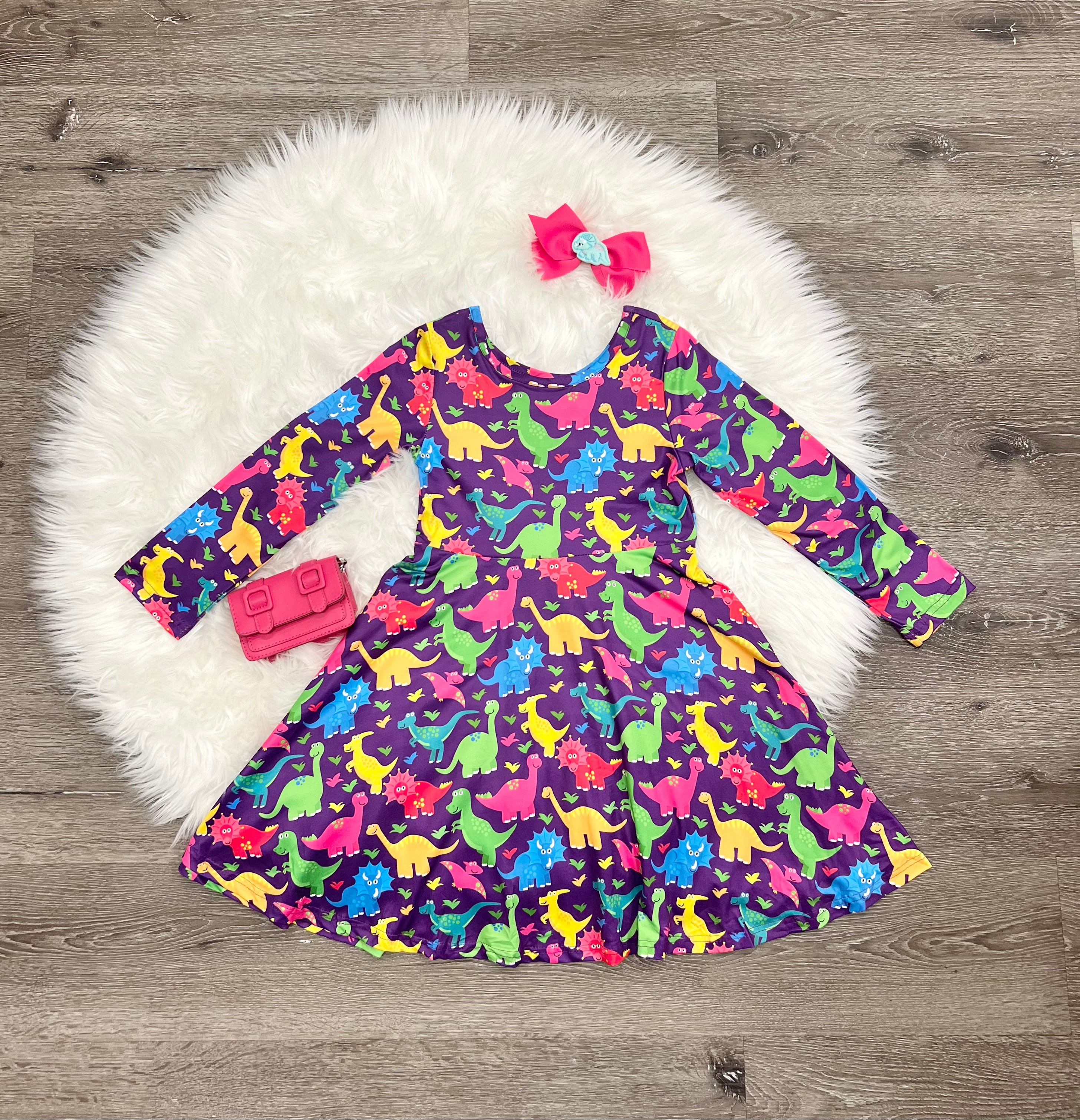 Bright Dino Twirly Dress