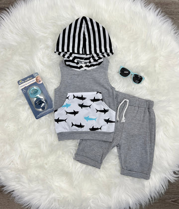 Sleeveless Shark Hoodie Set