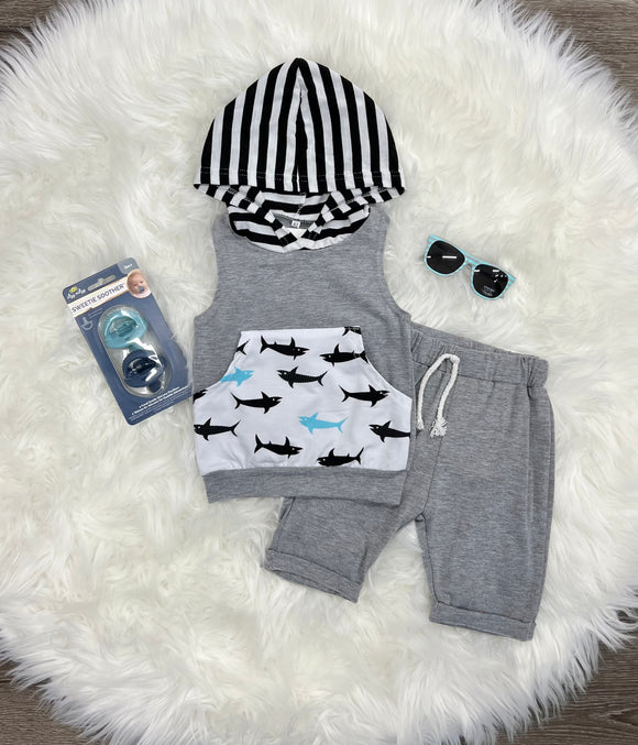 Sleeveless Shark Hoodie Set
