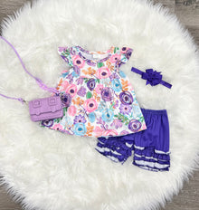 Purple Floral Ruffle Shorts Set