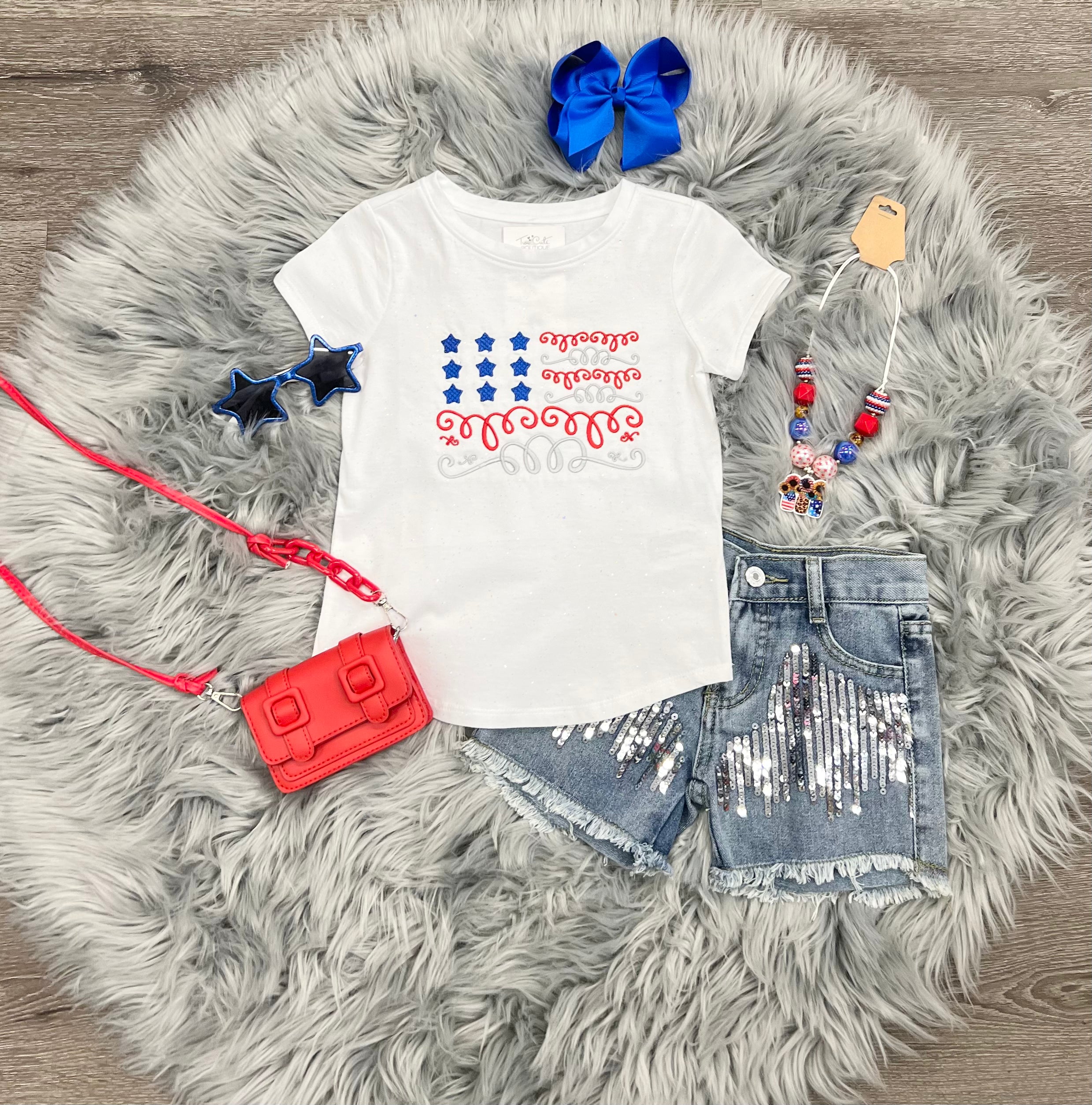 Embroidered white Sparkle Flag T