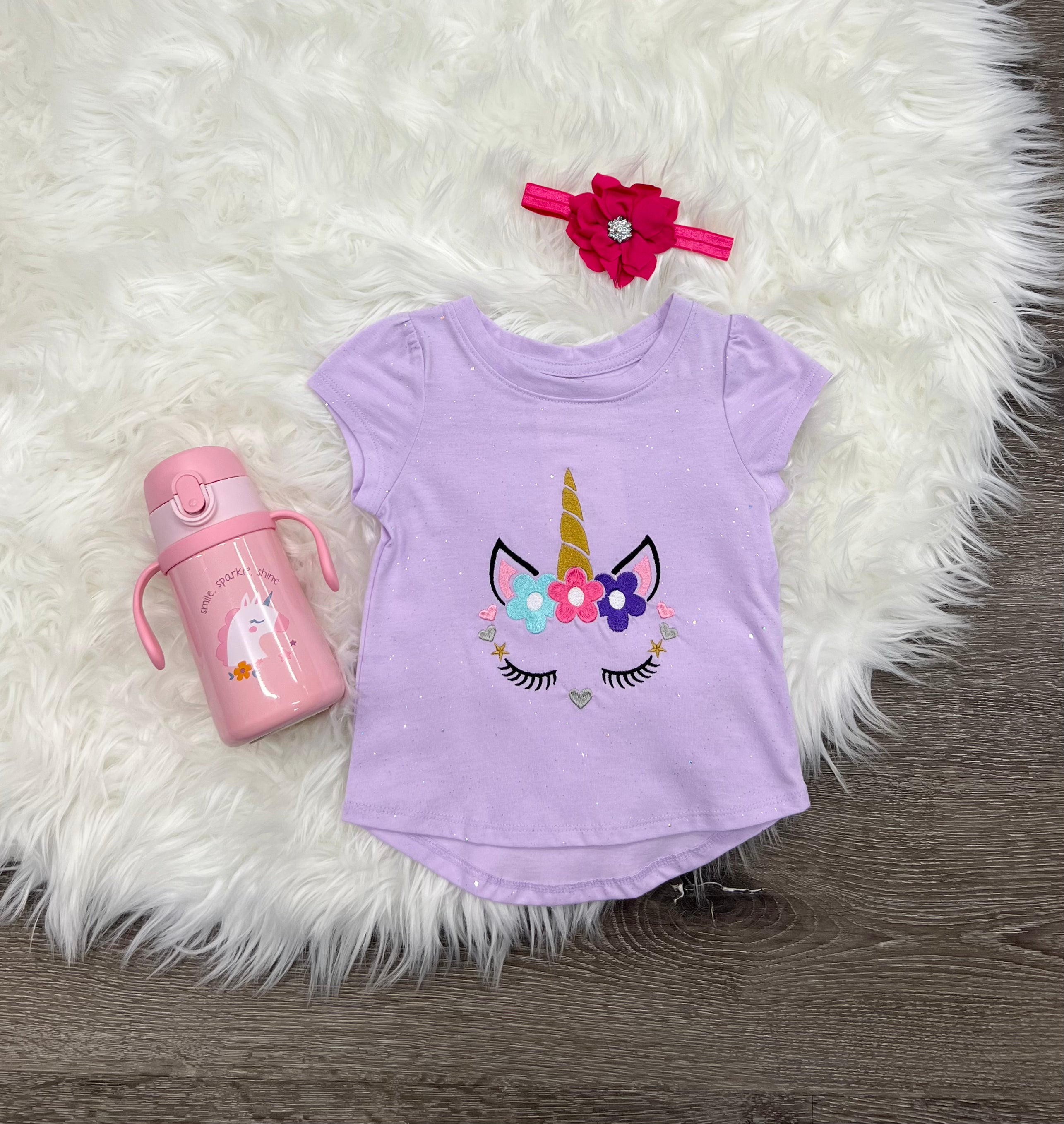 Buy purple-sparkle Embroidered Unicorn T