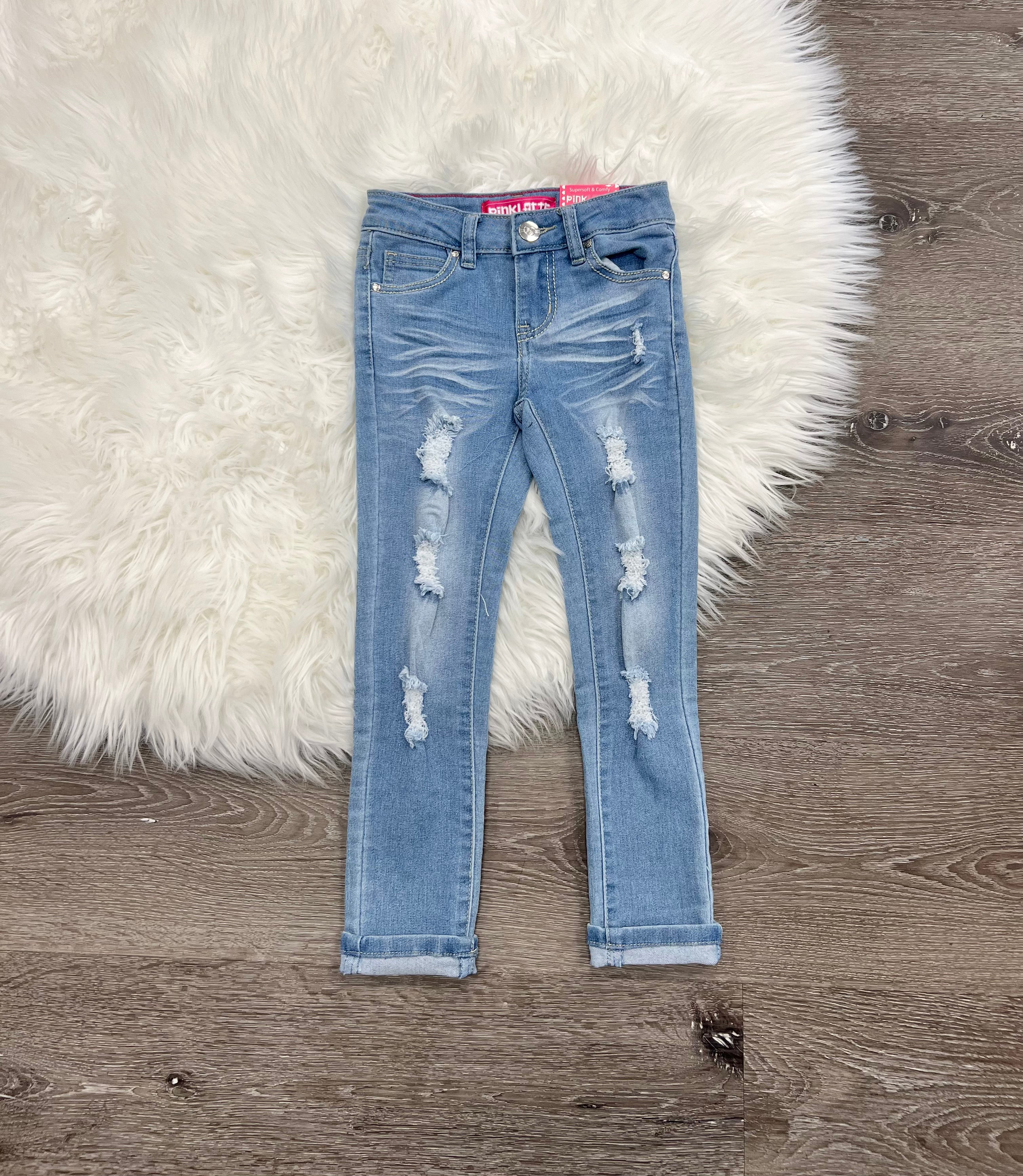 Pink Latte Distressed Stretch Jeans