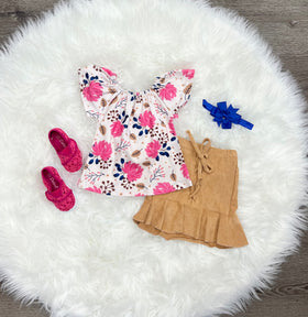 Khaki Suede Skirt Set