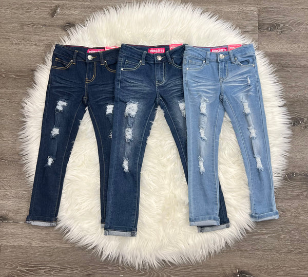 Pink Latte Distressed Stretch Jeans